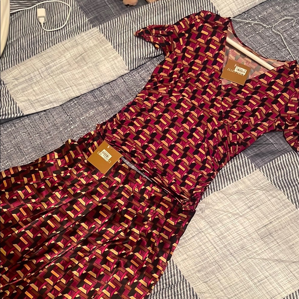 LuLaRoe Red Fit and Flare Dress with Flutter Sleeves and V-Neck